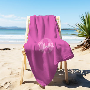 Toalla De Playa Monograma Fresco Monocromo Rosa Script Tendance