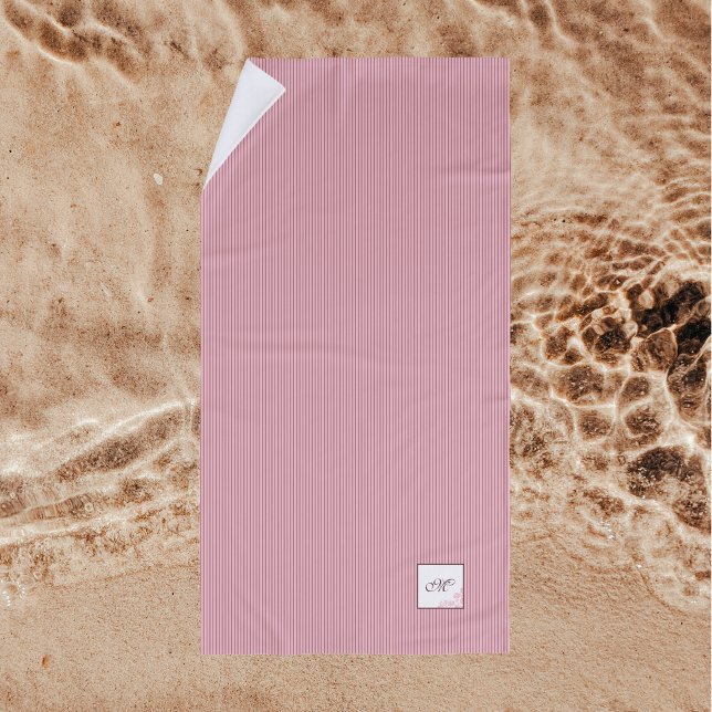 Toalla De Playa Monograma inicial de guión Rosa de banda rosa (Subido por el creador)
