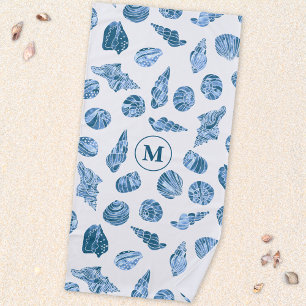 Toalla De Playa Monograma Inicial Náutico de Acuarela de Conchas M