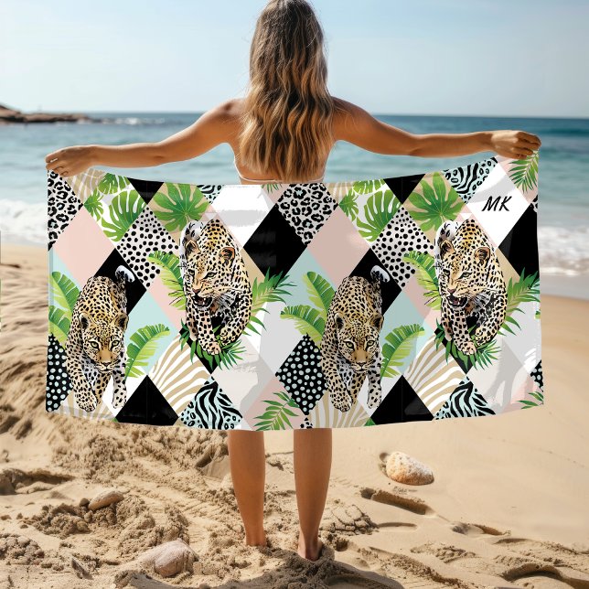 Toalla De Playa Monograma Leopard Selva salvaje Moda moderna de ni (Subido por el creador)