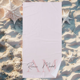 Toalla De Playa Monograma mínimo inicial y nombre Pastel rosa