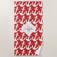 Monograma, modelo náutico blanco del ancla en rojo