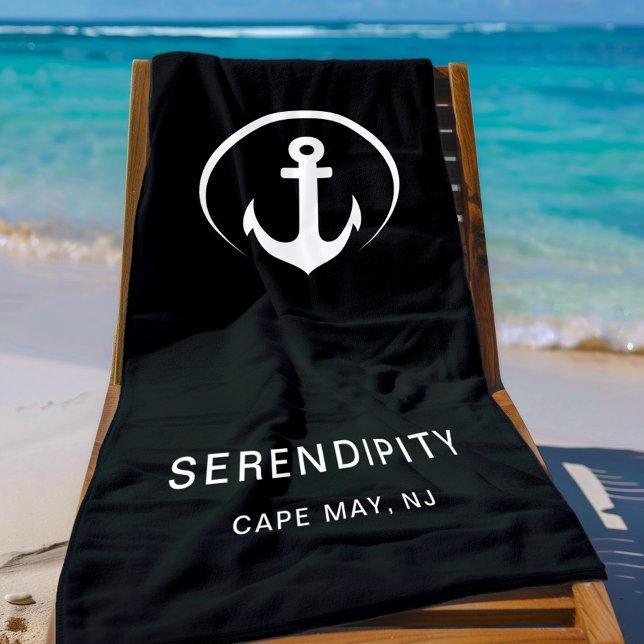 Toalla De Playa Monograma moderno de anclaje de barco negro (Subido por el creador)