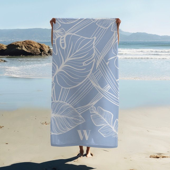 Toalla De Playa Monograma moderno de perwinkle tropical (Subido por el creador)