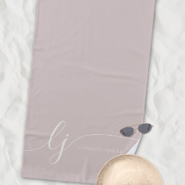 Toalla De Playa Monograma Moderno Elegante Rosa Guión Rosado Inici