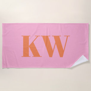 Toalla De Playa Monograma moderno Naranja rosa personalizado