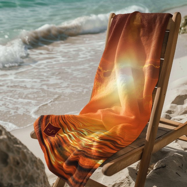 Toalla De Playa Monograma Naranja del atardecer Golden Sky Sea of  (Monogram Sunset Orange Golden Sky Sea of Gold Beach Towel)