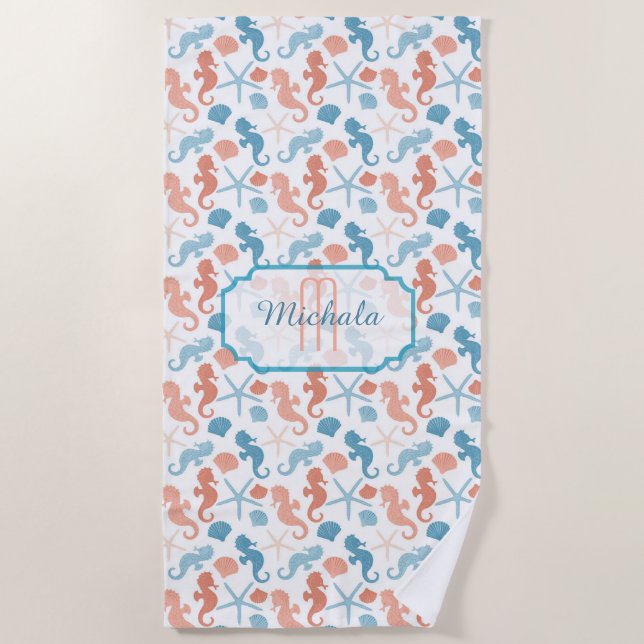 Toalla De Playa Monograma naumático azul de mandarina (Anverso)