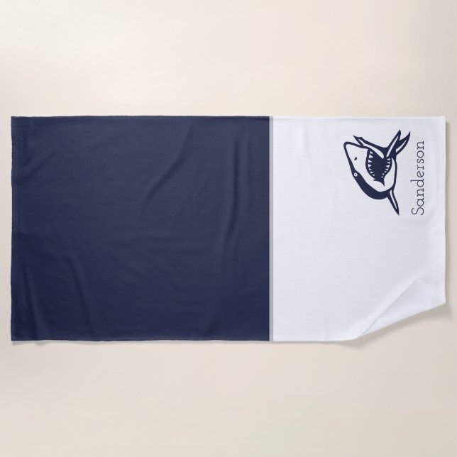 Toalla De Playa Monograma Nautical Sharm Navy Azul | blanco (Anverso)