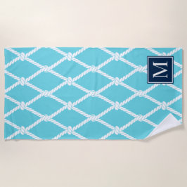 Toalla De Playa Monograma Náutico Preppy Costero – Turquesa y Azul