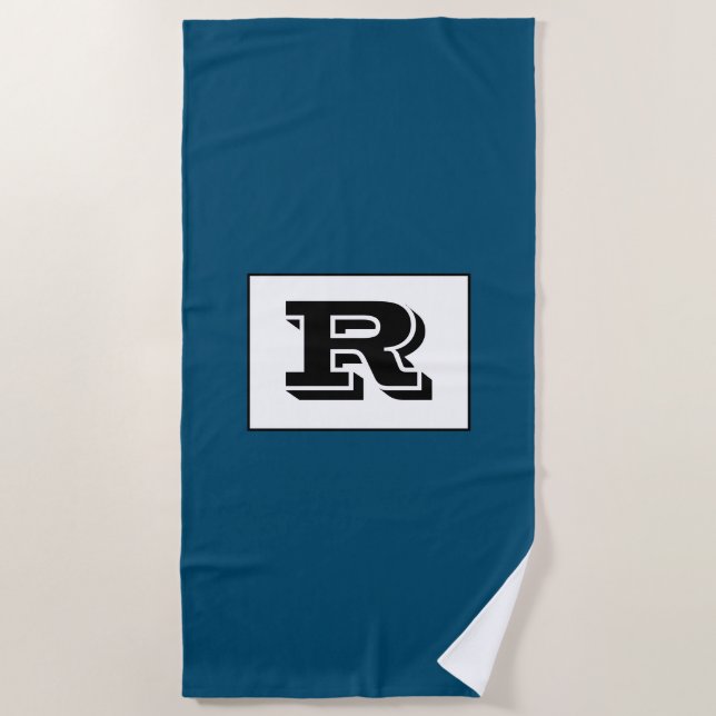 Toalla De Playa Monograma negro con gran negrita delineado, azul o (Anverso)