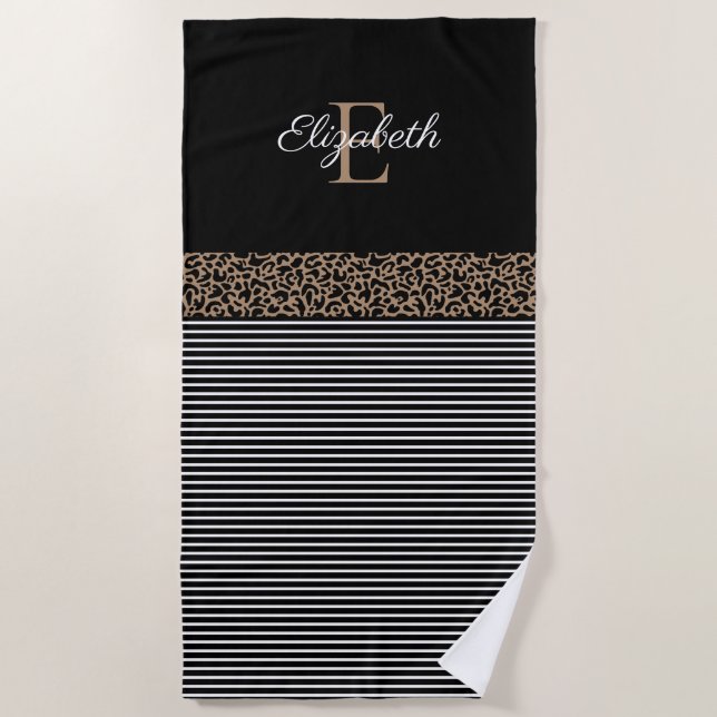 Toalla De Playa Monograma negro elegante (Anverso)