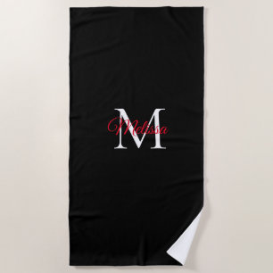 Toalla De Playa Monograma negro rojo simple moderno