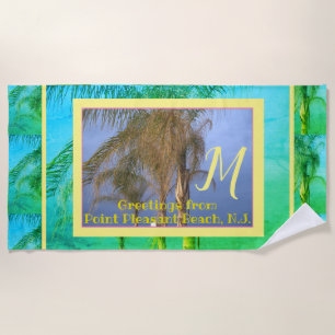 Toalla de playa Monograma Palm Trees N.J.