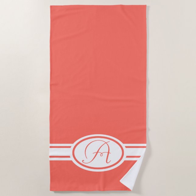 Toalla De Playa Monograma Pantone Living Coral (Anverso)