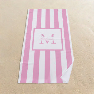 Toalla De Playa Monograma personalizado de color blanco rosado ret