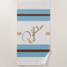 Toalla De Playa Monograma Personalizado de Franja Azul Marrón Cost
