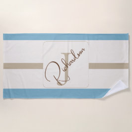 Toalla De Playa Monograma Personalizado de Franja Azul Marrón Cost