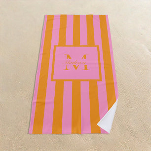 Toalla De Playa Monograma personalizado de Naranja rosa estético r