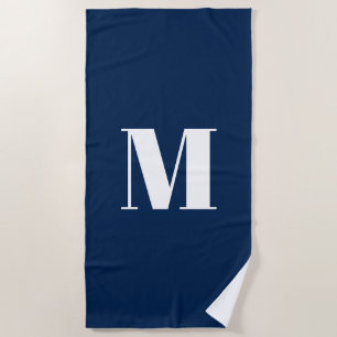 Toalla De Playa Monograma personalizado inicial azul marino blanco