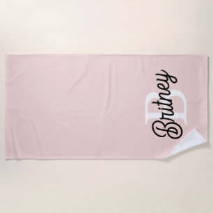 Toalla De Playa Monograma personalizado moderno y nombre Pastel ro