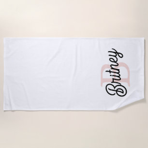 Toalla De Playa Monograma personalizado moderno y nombre Pastel ro