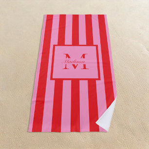 Toalla De Playa Monograma personalizado rosa rosado retro estético