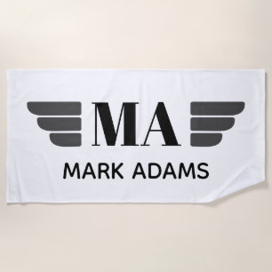 Toalla De Playa Monograma personalizado Wings