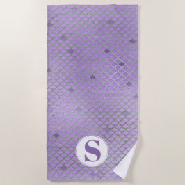 Toalla De Playa Monograma Púrpura y Sirena Verde
