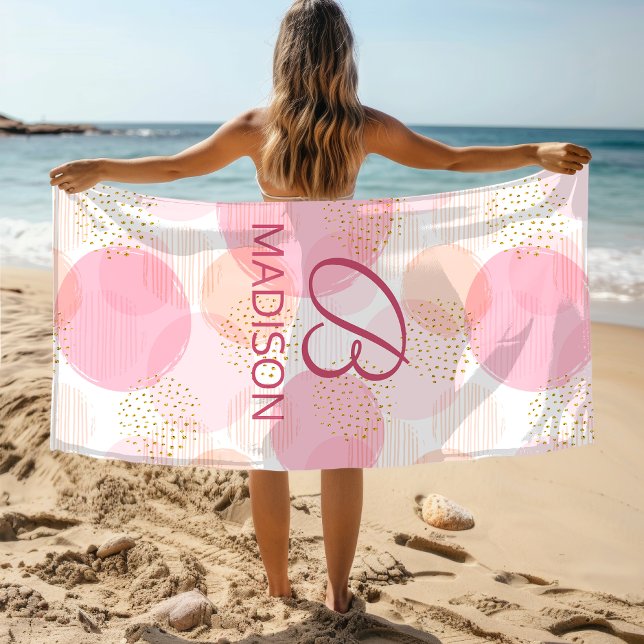 Toalla De Playa Monograma Purpurina de niñas rosadas moderno perso (Subido por el creador)