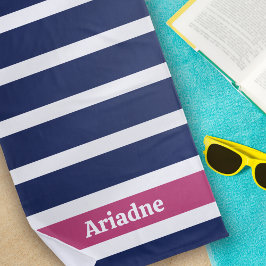 Toalla De Playa Monograma rayado rosa blanco azul