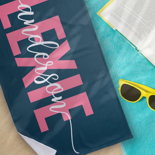 Toalla De Playa Monograma rosa azul personalizado (Subido por el creador)