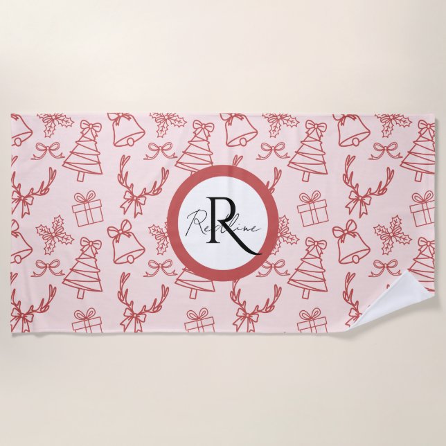 Toalla De Playa Monograma rosa caprichoso (Anverso)