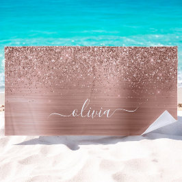 Toalla De Playa Monograma Rosa Metalizado de Purpurina rosa dorado