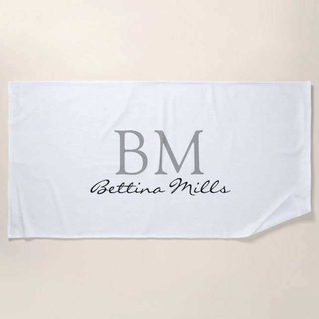 Toalla De Playa monograma simple en blanco (Anverso)