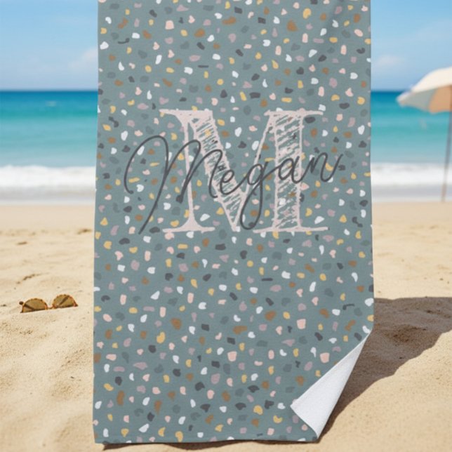 Toalla De Playa Monograma Terrazzo personalizado (Subido por el creador)