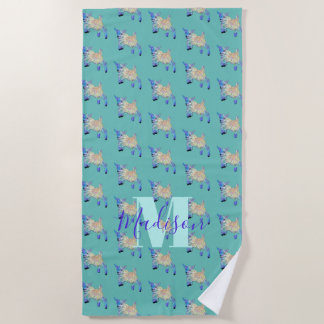 Toalla De Playa Monograma Verde azulado de chapa