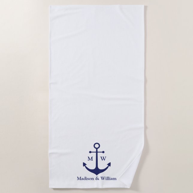 Toalla De Playa Monograma y nombres de personalizados blancos de l (Anverso)