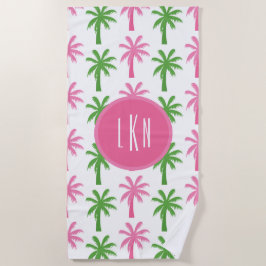 Toalla de playa monogramada de Palm Trees Preppy