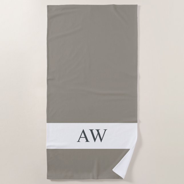 Toalla De Playa Monogramado de color blanco gris moda (Anverso)