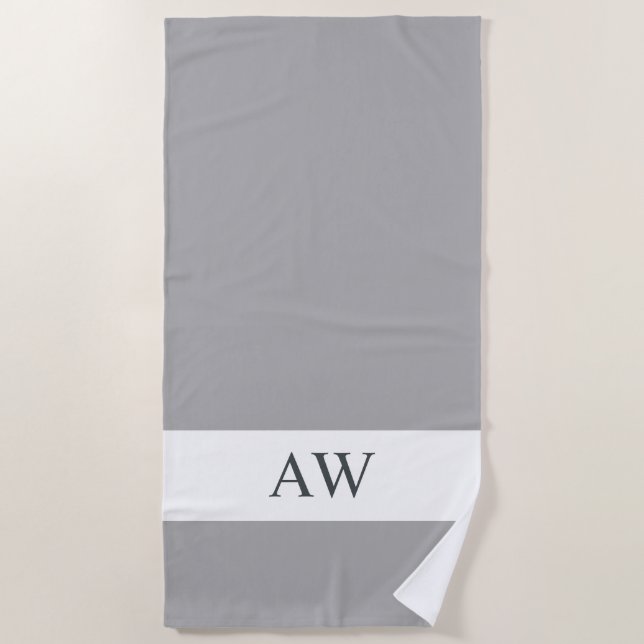 Toalla De Playa Monogramado de color blanco gris moda (Anverso)
