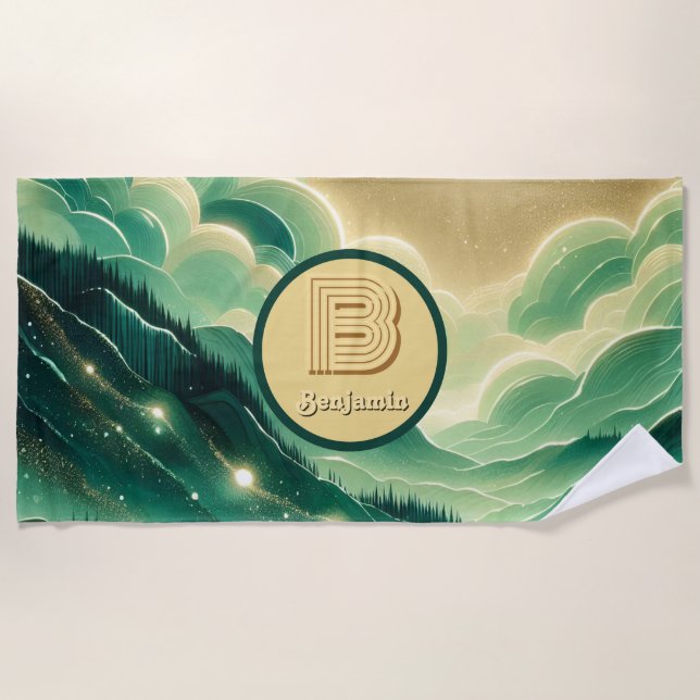 Toalla De Playa Monogramado del Purpurina Gradient Emerald Kelly G (Anverso)