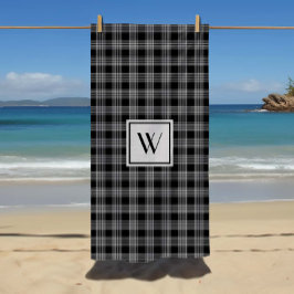 Toalla De Playa Monogrammed Black & Gray Checkered Plaid Pattern