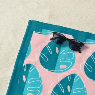 Toalla De Playa Monstera Leaves - Blue and Pink
