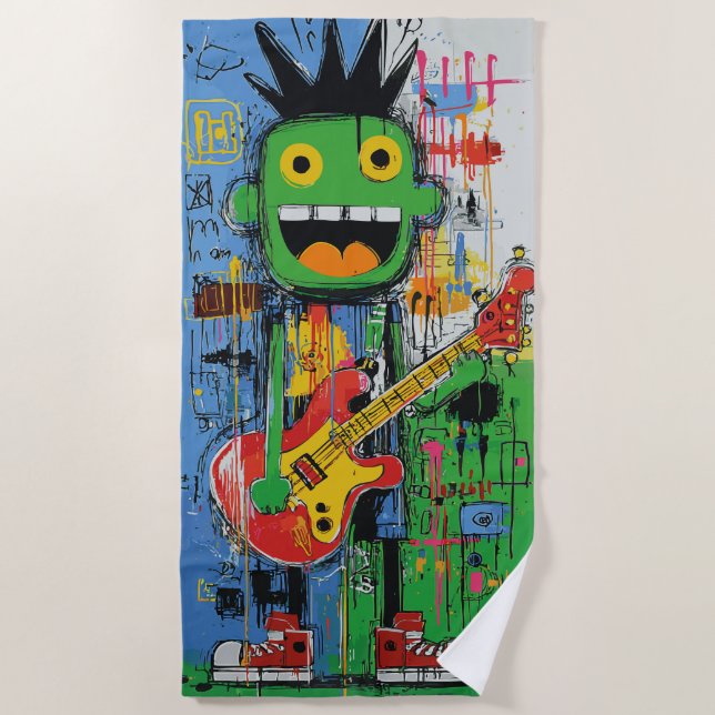 Toalla De Playa Monstruo de graffiti de guitarra punk (Anverso)