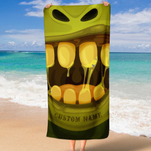 Toalla De Playa Monstruo de oliva feo con dientes grandes