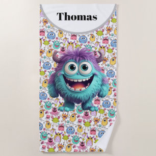 Toalla De Playa Monstruos Divertidos Personalizables para Niños