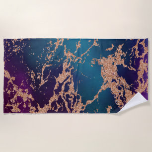 Toalla De Playa Moody Luxe Marble Oro púrpura profundo y Rosa Ve