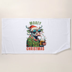 Toalla De Playa Mooey Navidades Highland Cow Light Santa Hat T-Shi