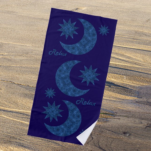 Toalla De Playa Moon and stars in a blue glitter look - Relax!  (Subido por el creador)